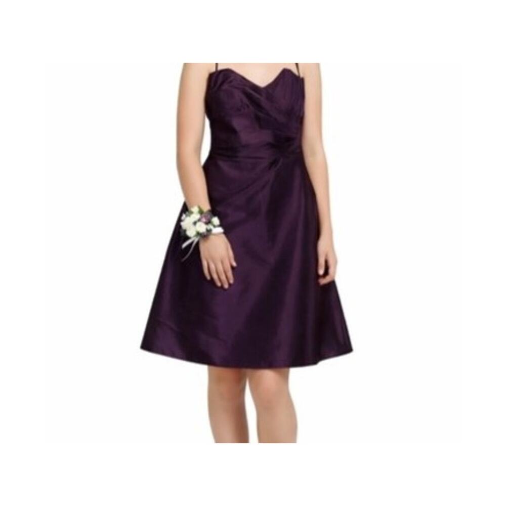 Vintage Alfred Sung Formal Dress Size 4 Plum Satin Chiffon Strapless Ruche Y2K